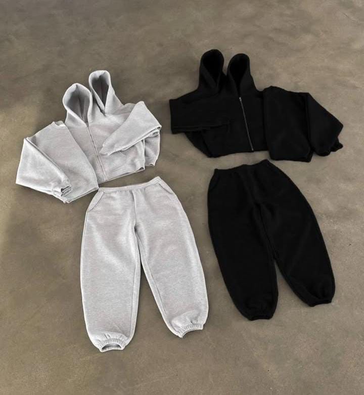 Premium Zip Crop Hoodie Set